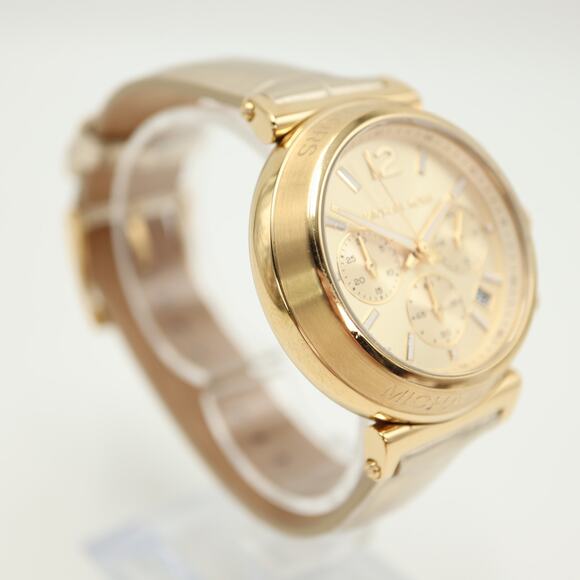 Michael Kors Maren Chronograph Gold Tone 40mm Watch Leather MK7509 w New Battery main image 4